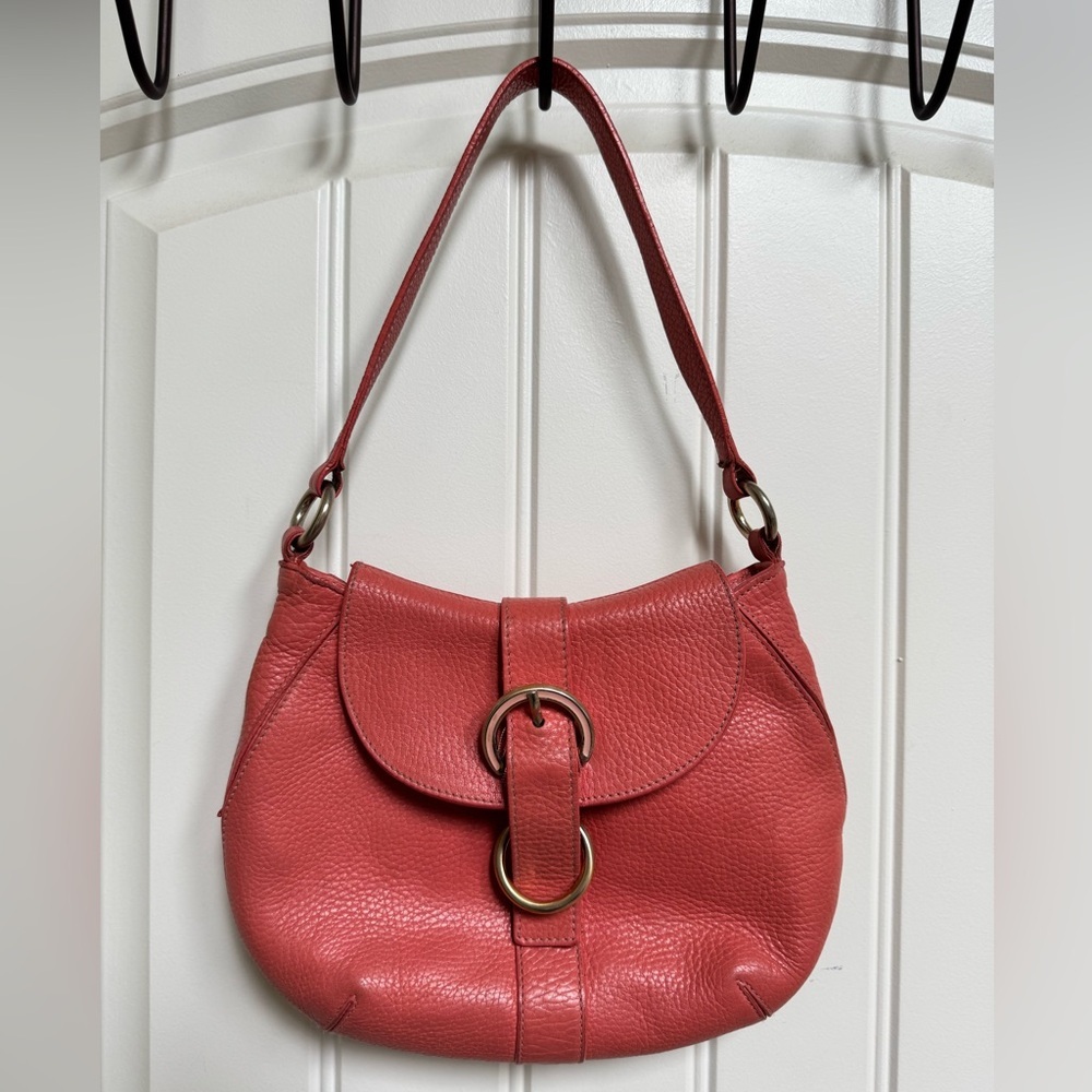 Furla Coral Leather Buckle Hobo Shoulder Bag. 9.5” by 7” by 0.5”